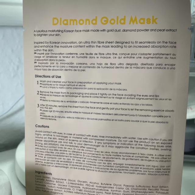 Vozasques￼, Diamond Gold Dust Sheet Mask, Brightening Face Mask￼, NEU 3