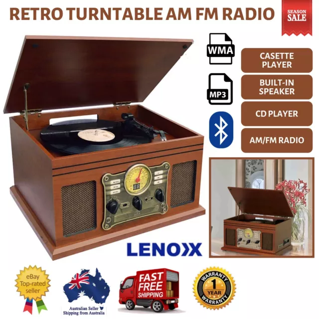 HONGUT All-in-One Hi-Fi Stereo Vinyl Record Player， Speed Turntable CD  Music System with Dual Cassette Deck Recorder Digital Alarm C並行輸入 ライスター純正 