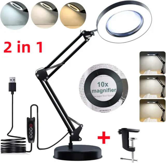 Beauty Glass With Magnifying Light Magnifier Lamp Clamp LED Lamp Desk 10X Stand
