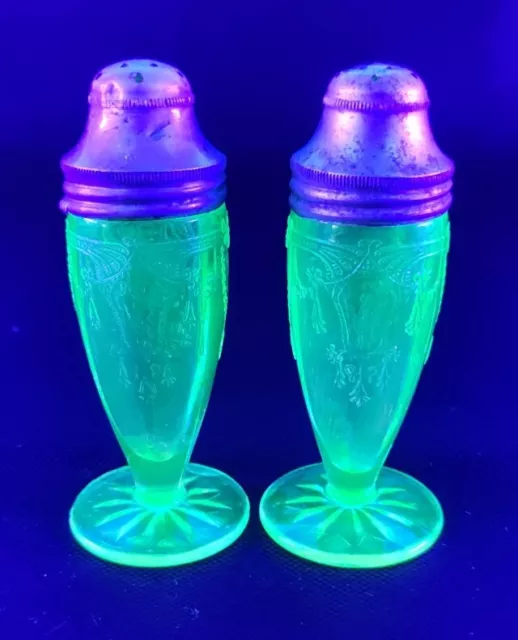 Cameo/Ballerina Green Urainium Depression Glass Salt And Pepper Shakers