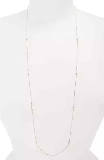 Nadri Long Faux Pearl Station Gold Necklace 1133