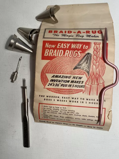 Kit de trenzado de alfombras vintage o antiguo enviado en tubo de cartón al cliente en pa