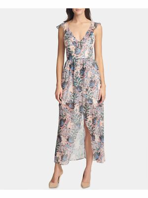 GUESS Women's Pink Floral V Neck Sleeveless Maxi Sheath Dress Size 0 NEW