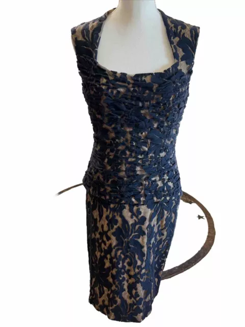 Tadashi Shoji Lace Sheath Dress in Navy Size 10 Nude Lining