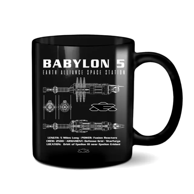 Babylon 5 Space Station Schematic Black Mug