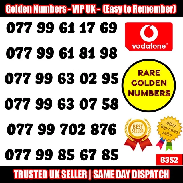 Golden Numbers VIP UK SIM - Easy to Remember & Memorize Numbers LOT - B352