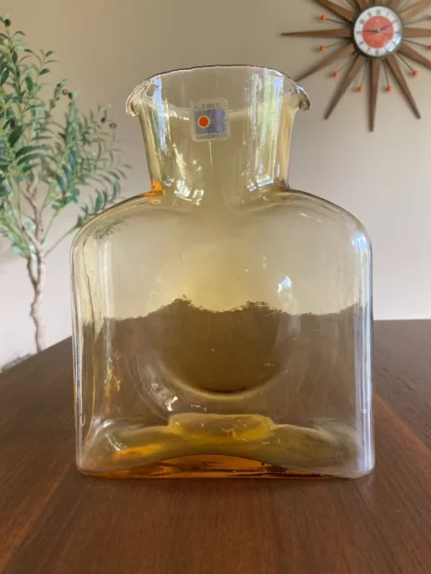 Vintage BLENKO 384 Handmade Glass Water Bottle Vase w/ Double Spout and Label