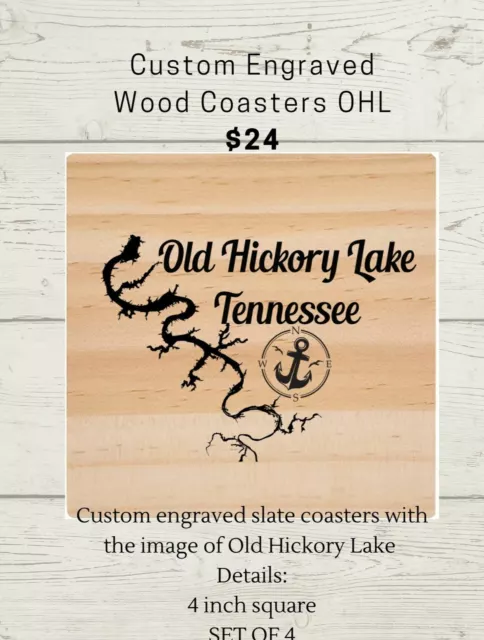 Old Hickory Lake Tennessee Custom Engraved Wooden Coasters
