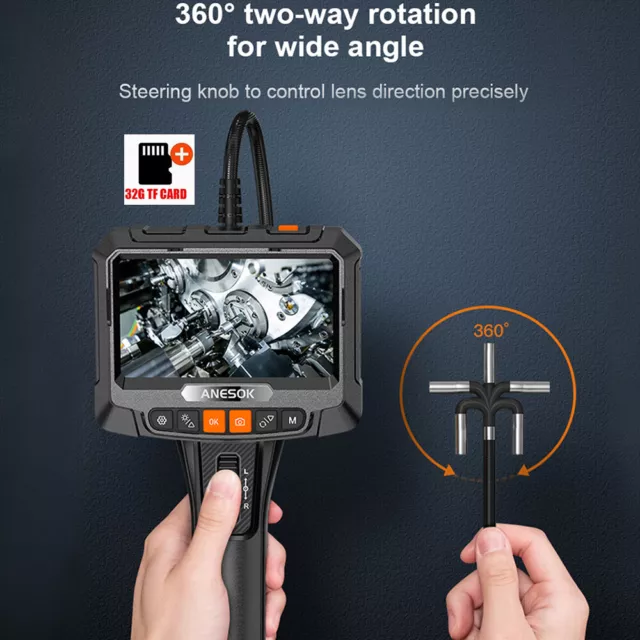 5'' 360° Automotive Inspection Camera 8.5mm Borescope Articulating Endoscope