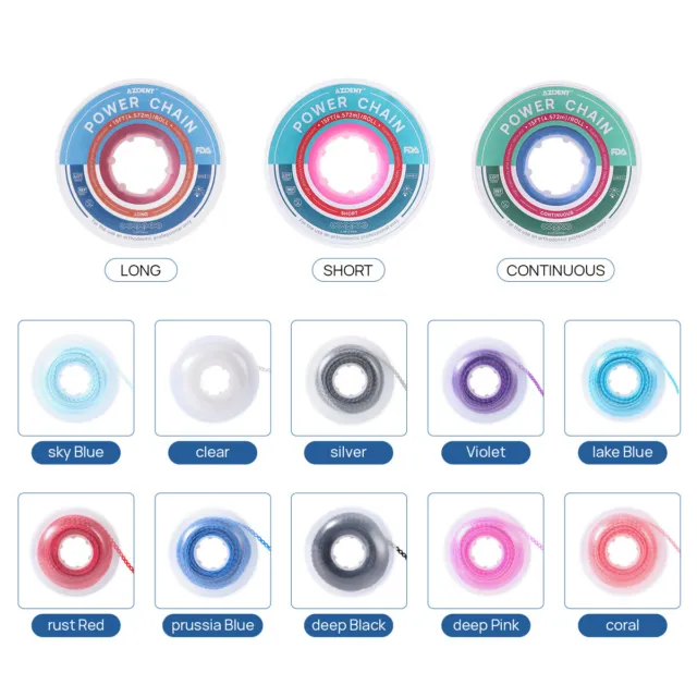 10Color Dental Orthodontic Elastic Rubber Power Chain Continue 15ftSpool