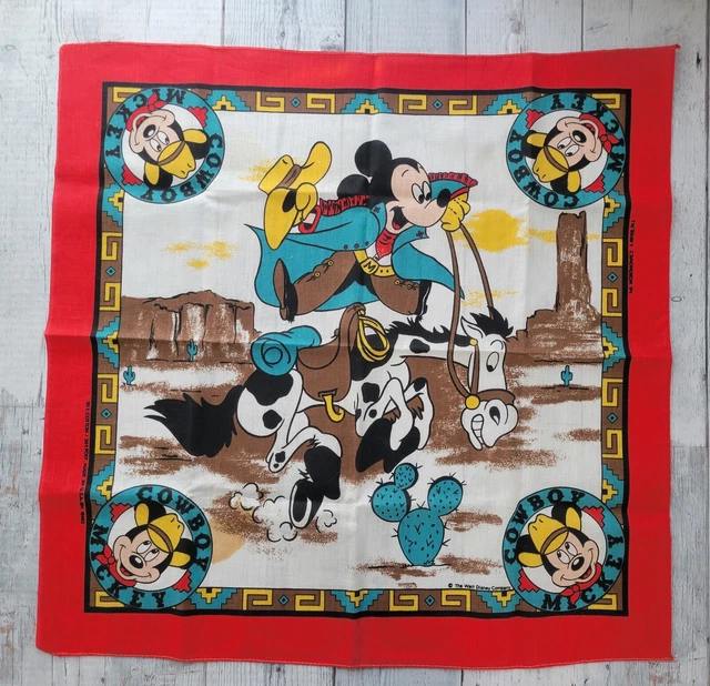 VINTAGE 90S WALT Disney Cowboy Mickey Mouse Rodeo Scarf Bandana ...