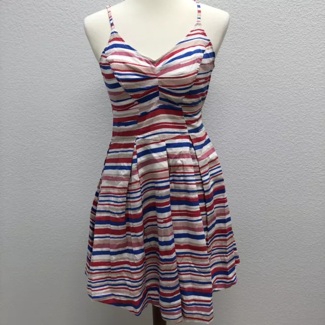 Jack BB Dakota Womens Small Dress Patriotic Linen Blend Red White Blue Striped