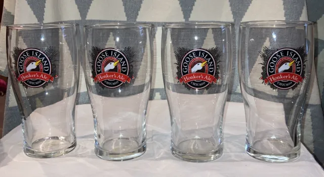 4 Authentic Goose Island Honker’s Ale Chicago IL Tulip Shaped Pint Beer Glasses