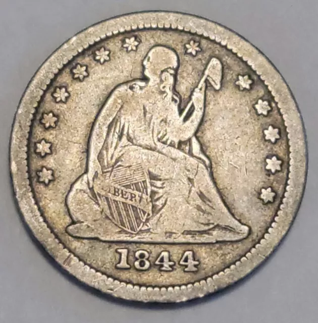 1844o seated liberty quarter 25c