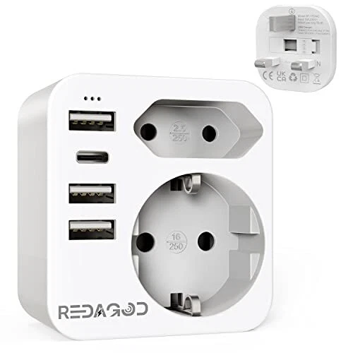 Adaptateur Prise Anglaise UK Anglaise, Adaptateur de Voyage avec 2 Pr...