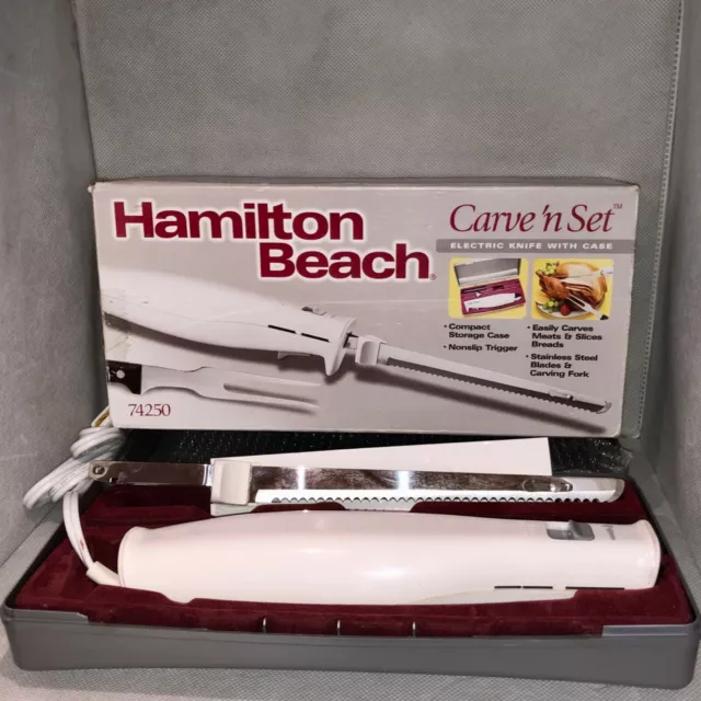 Hamilton Beach Set Electric Carving Knife for Meats, Poultry, Bread,  Crafting Foam and More, Storage Case and Serving Fork Included, Black  (74277)