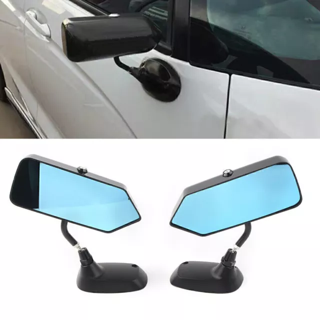 2x F1 Style Carbon Fiber Universal Car Blue Rearview Mirror Metal Bracket
