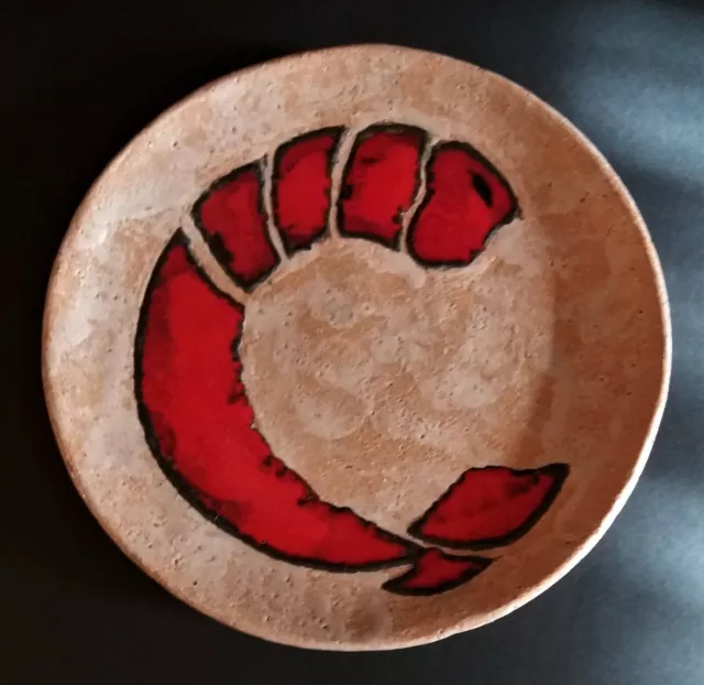 Assiette céramique vintage terre cuite émaillée signée Olivier