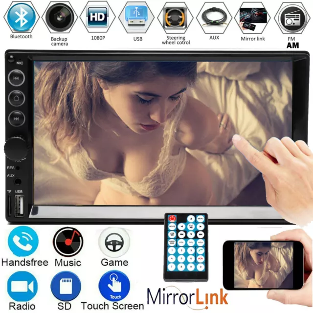 2 Din Car Stereo Radio MP5 Bluetooth FM AM MirrorLink for GPS 7" HD Touch Screen