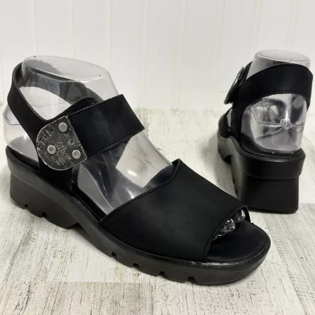 ARCHE Black Nubuck Leather Chunky Block Heel Platform Sandals 36 US 5.5