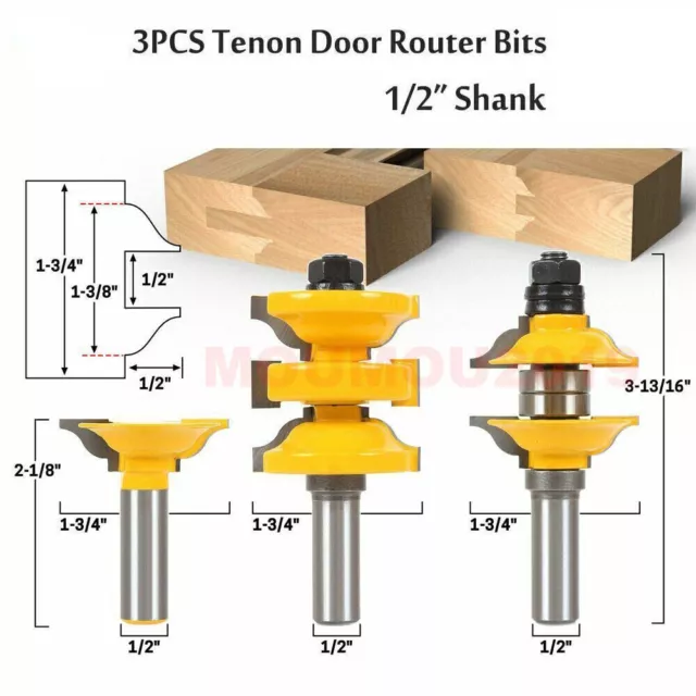3PCS 1/2" Shank Entry & Interior Door Ogee Matched R&S Router Bit Milling Wood