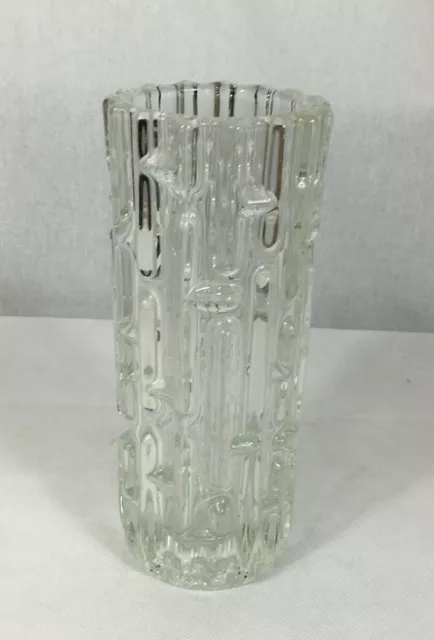 Sklo Union, Czech Clear Pressed Glass Vase By Frantisek Vizier 1965