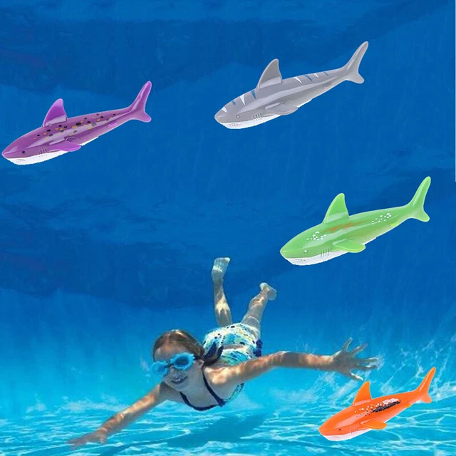 Jouets Piscine Torpille – 4 Pièces, Fusée Et Requin En Plastique, Pour Natation, Plongée, Couleurs Vives