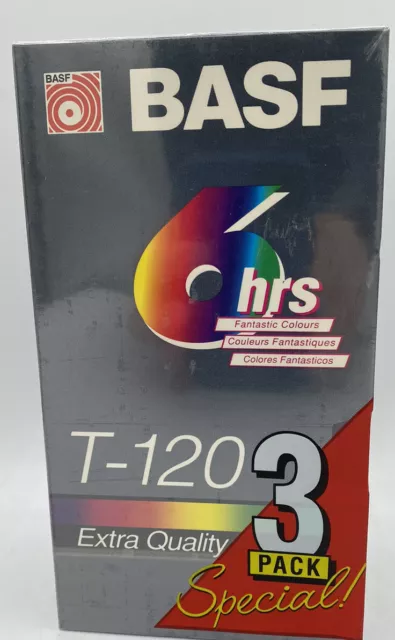 New and Sealed BASF T-120 6 Hour VHS 3-Pack Total of 18 Hours