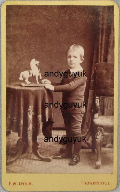 Cdv Boy Pull Along Toy Horse On Wheels By Dyer Trowbridge Antique Photo