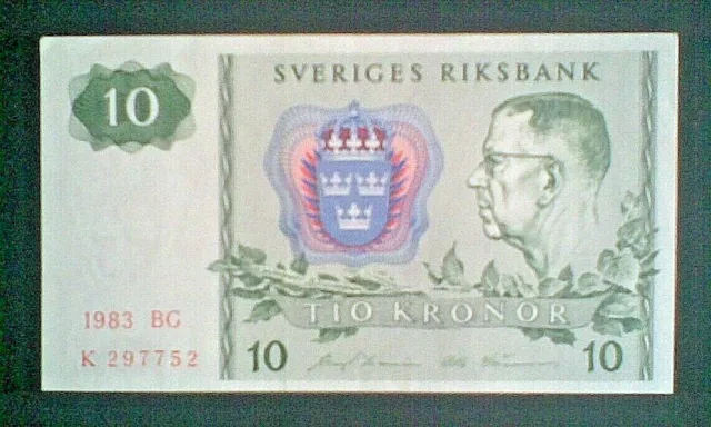 Sveniges Riksbank / Sweden 10 Tio Kronor  1983 Bank Note - Unc