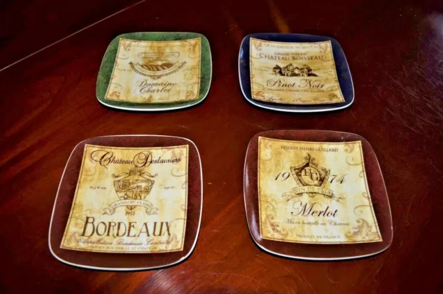 PFALTZGRAFF Wine Label Square Dishes By Fiona Stokes-Gilbert SET OF 4 ~ MINT