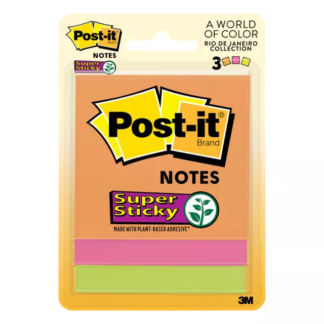 Post-it 3321-SSAU Rio De Janeiro Assorted Color Super Sticky Notes 3 L x 3 W in.