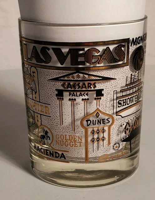 Las Vegas CLASSIC CASINOS Collage Black Gold Names Souvenir Glass