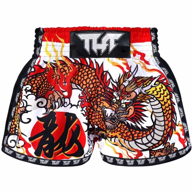 Tuff Chinese Dragon White Retro Muay Thai Shorts