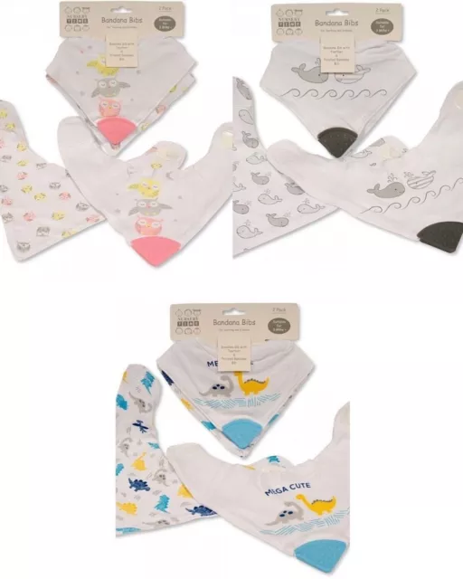 Baby Teething Bibs 3-12 Months 2 Pack Unisex Baby Girl Boy Bandana Bibs Cotton