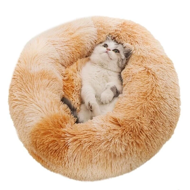 Donut Plush Pet Cat Dog Bed Calming Fluffy Soft Warm Sleeping Kennel Rainbow Bed