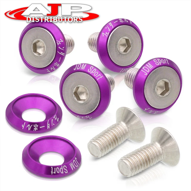 (6 Pieces) JDM Sport M8 Screw Type Bumper Fender Engine Bay Washers Bolts Kit PR