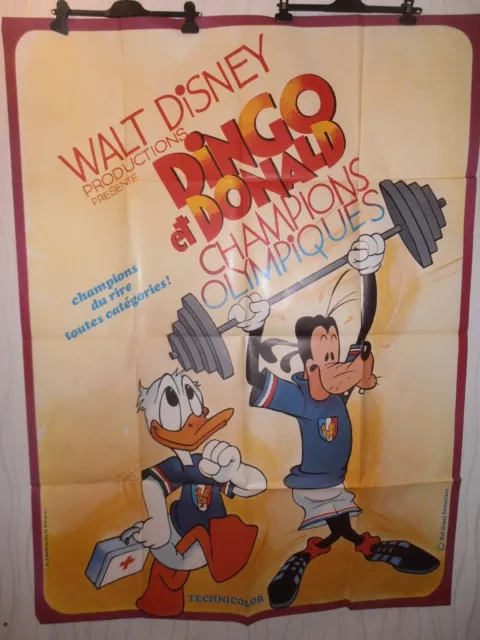 AFFICHE ANCIENNE WALT DISNEY DINGO DONALD CHAMPIONS OLYMPIQUE 120x160 cm (ref56