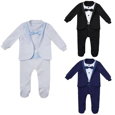 Baby Boys Formal Romper Jumpsuit Tuxedo Gentleman Suit Bow Tie Baby suits 0-18M
