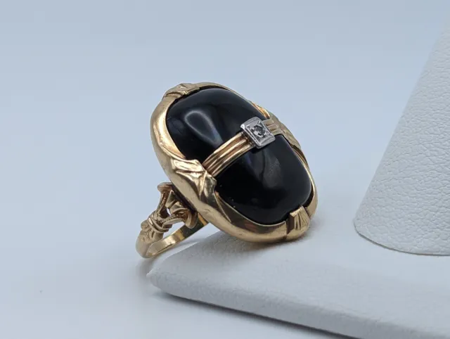 Vintage 5.5gr Gold 10k Cabichon Black Onyx Diamond Ring Black Onyx Diamond Ring.