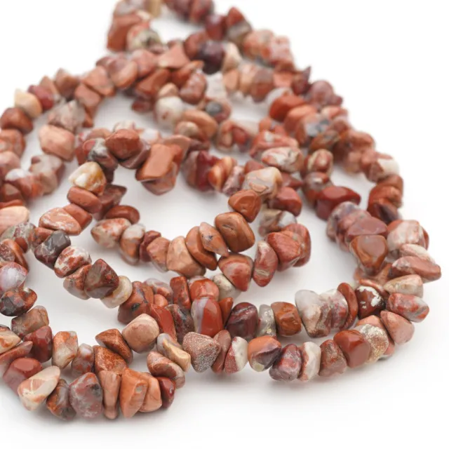 30" strand of small red jasper chip beads white brown semiprecious stone avg 8mm