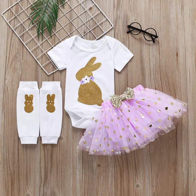 Newborn Kids Baby Girls Rabbit Outfits Romper Dress Leggings Set Easter Clothes