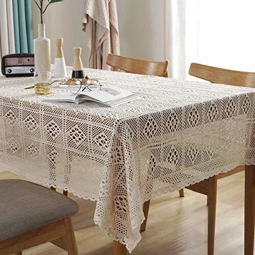 Bringsine Vintage Handmade Crochet Diamond Tablecloth Decorative Macrame Lace...