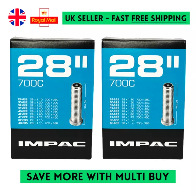 2x Impac Inner Tube 28" INCH 700c 28c-47c 622 Schrader Valve Hybrid Bike