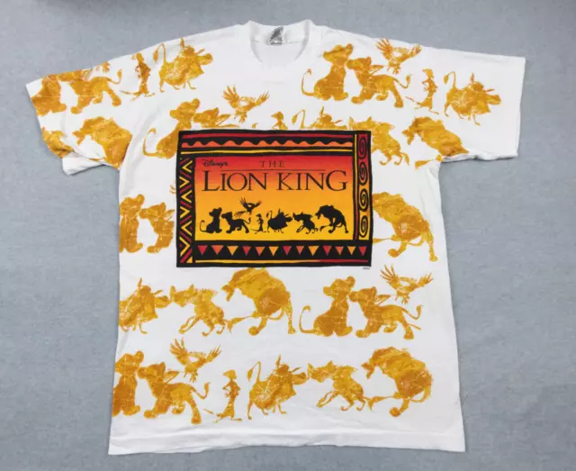 VTG LION KING Shirt Adult XLarge White 90s All Over Print Single Stitch ...