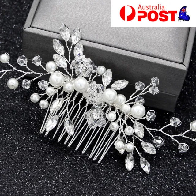 Women Crystal Pearl Headband Bridal Vine Headpiece Hair Wedding Headdress Comb