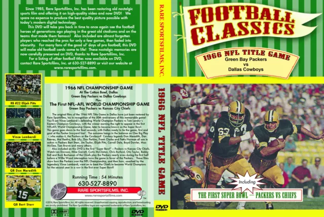 1966 NFL TITLE GAME Packers-Cowboys plus THE FIRST SUPER BOWL, both on one DVD!