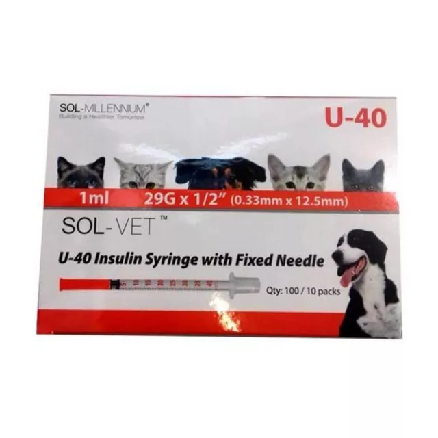 Boite 90 seringues à insuline pour animaux 1ml 29G U-40 Sol-Vet