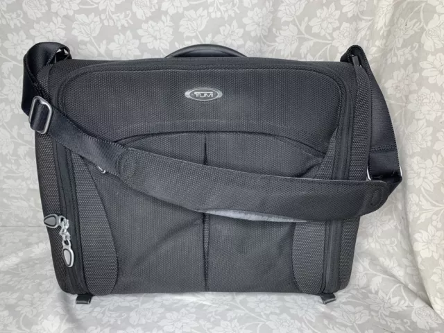 Tumi LXT Success Black Leather Nylon Laptop Shoulder Strap Bag 23115D