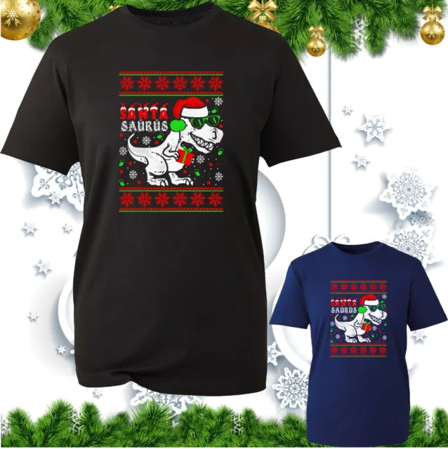 Christmas Santa Saurus T-Shirt Santa Dinosaur With Glasses Xmas Santa T-Rex Top
